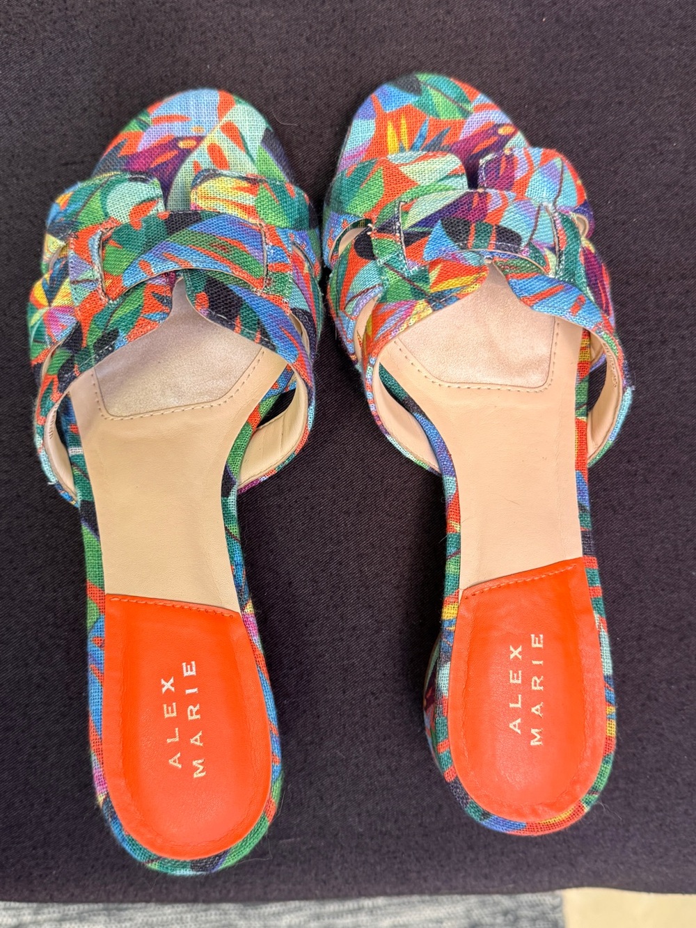Alex Marie Multicolor Woven Slide Sandals with Orange Insole